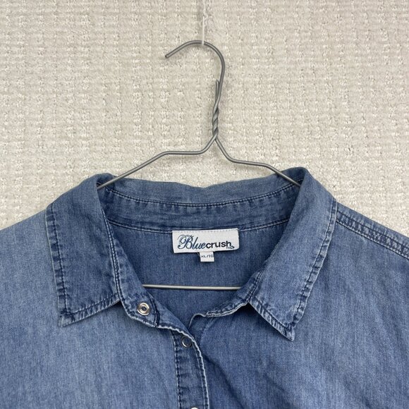 Blue Crush Lumberjack Camp Denim Snap Button Up Shirt Wom Sz XL Western Cowboy - Picture 2 of 11